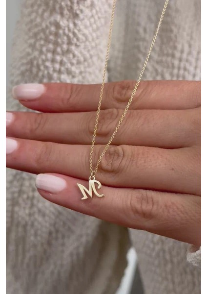 Italik M Harf 14 Ayar Altın Kolye