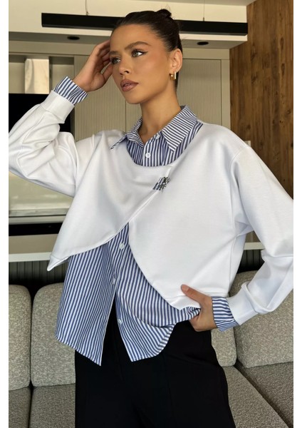 Kadın Gömlek Garnili Sweatshirt P-00018049