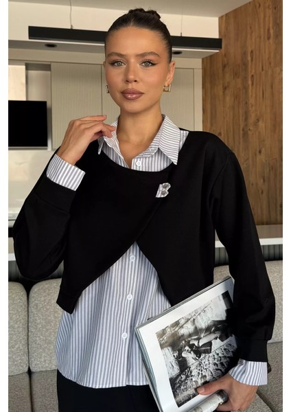 Kadın Gömlek Garnili Sweatshirt P-00018049