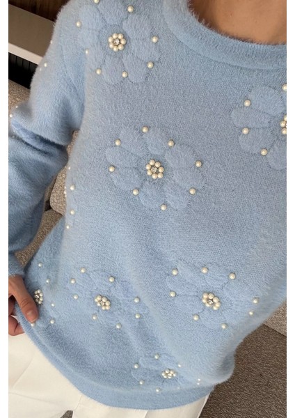 Kadın Çiçek Baskılı Taşlı Sakallı Triko Kazak (S-M-L Beden Uyumludur.) P-00018050 modelleri