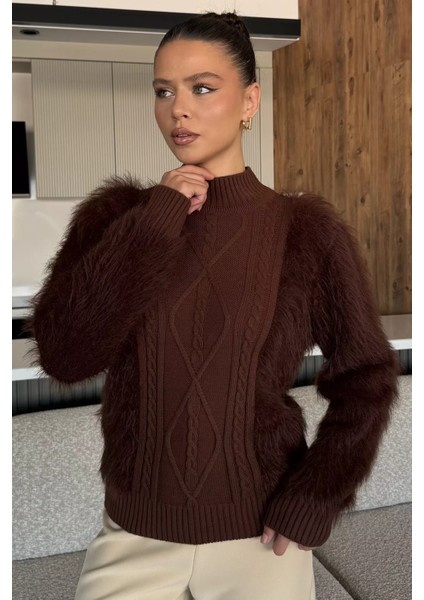 Kadın Balıkçı Yaka Sakallı Triko Kazak (S-M-L Uyumludur) P-00018058