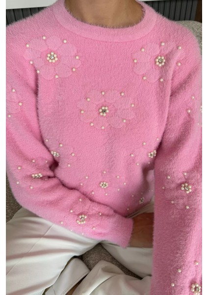 Kadın Çiçek Baskılı Taşlı Sakallı Triko Kazak (S-M-L Beden Uyumludur.) P-00018050 fiyatları