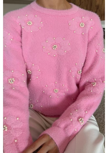 Kadın Çiçek Baskılı Taşlı Sakallı Triko Kazak (S-M-L Beden Uyumludur.) P-00018050 modelleri