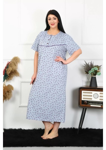 Moda Kadın Büyük Beden Kısa Kol Indigo Anne Gecelik