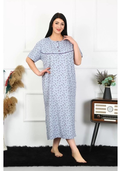 Moda Kadın Büyük Beden Kısa Kol Indigo Anne Gecelik modelleri