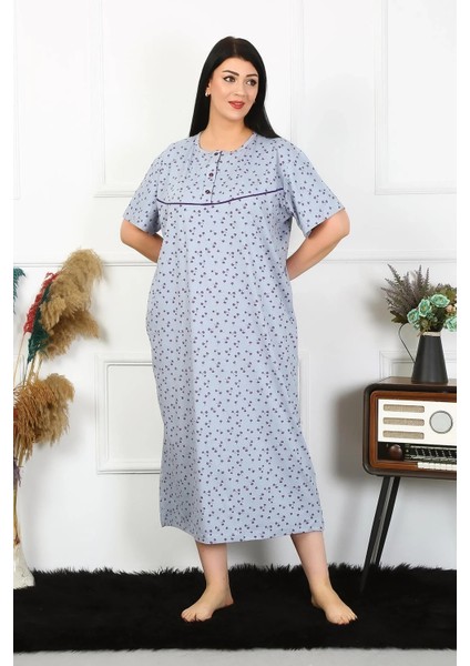 Moda Kadın Büyük Beden Kısa Kol Indigo Anne Gecelik fırsatları