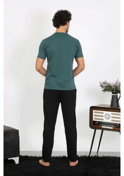 Moda Erkek Penye Petrol Rengi 3'lü Pijama Takımı