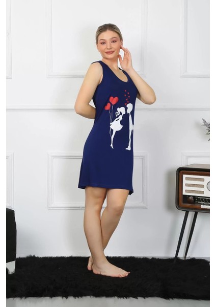 Moda Kadın Kalın Askılı Penye Diz Üstü Lacivert Gecelik fırsatları