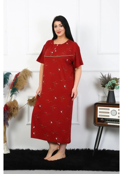 Moda Kadın Büyük Beden Kısa Kol Bordo Anne Gecelik modelleri