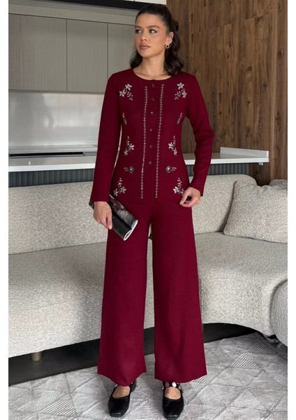 Kadın Taşlı Triko Hırka Pantolon Ikili Takım P-00018046