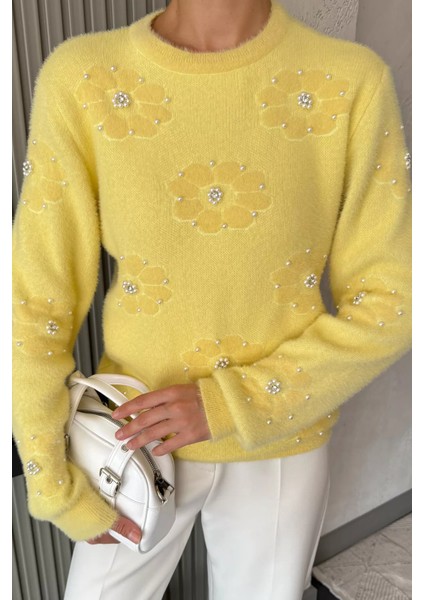 Kadın Çiçek Baskılı Taşlı Sakallı Triko Kazak (S-M-L Beden Uyumludur.) P-00018050 fiyatları