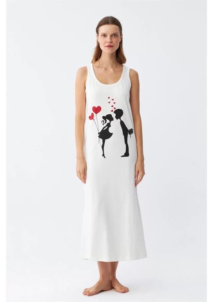 Moda Kadın Kalın Askılı Penye Uzun Ekru Gecelik fırsatları