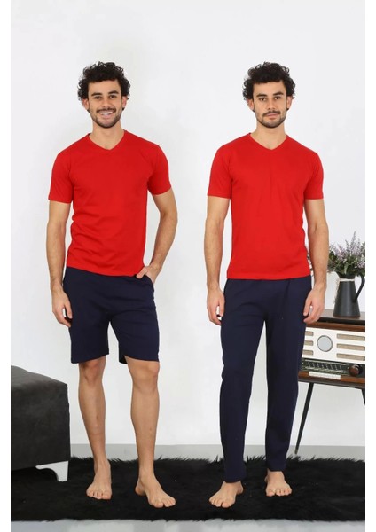 Moda Erkek Penye Kırmızı 3'lü Pijama Takımı fırsatları