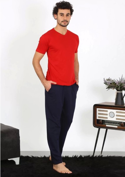 Moda Erkek Penye Kırmızı 3'lü Pijama Takımı indirimleri