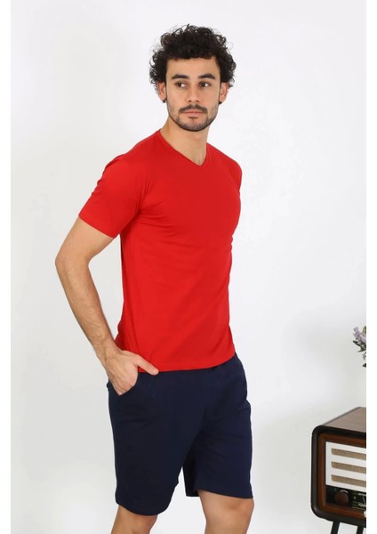 Moda Erkek Penye Kırmızı 3'lü Pijama Takımı