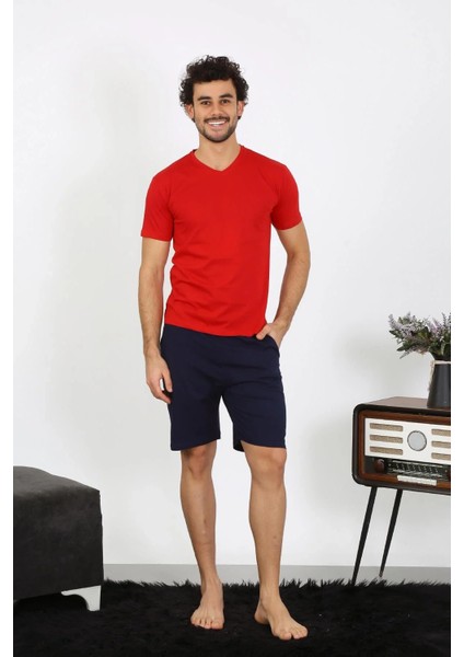 Moda Erkek Penye Kırmızı 3'lü Pijama Takımı