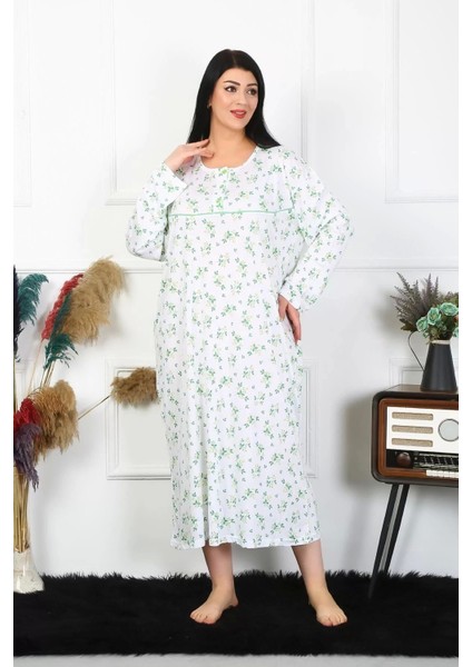 Moda Kadın Büyük Beden Uzun Kol Beyaz Anne Gecelik modelleri