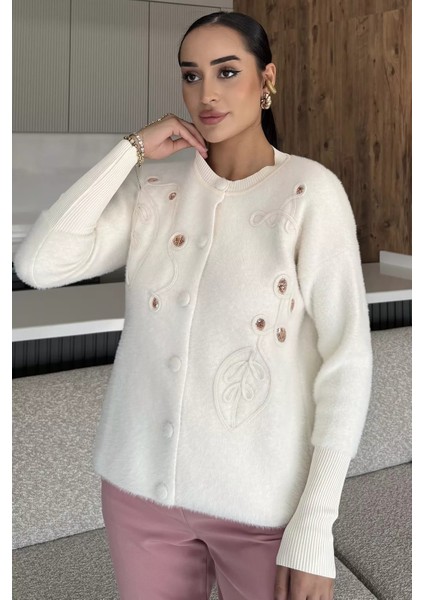 Kadın Pul Işlemeli Yumoş Iplik Triko Ceket (S-M-L-Xl Uyumludur) P-00018068