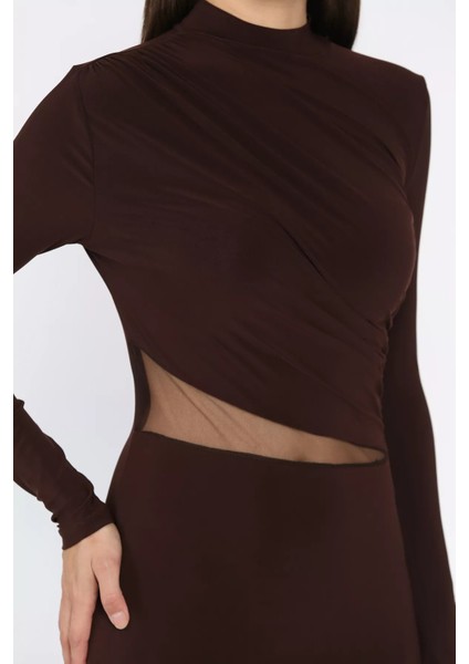 Kadın Omuz ve Bel Drapeli Tül Detaylı Likralı Elbise P-00018078 indirimleri