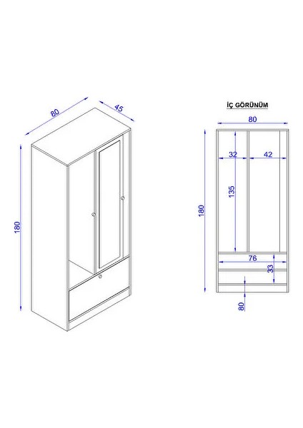 Malibu Aynalı Gardırop | Elbise Dolabı