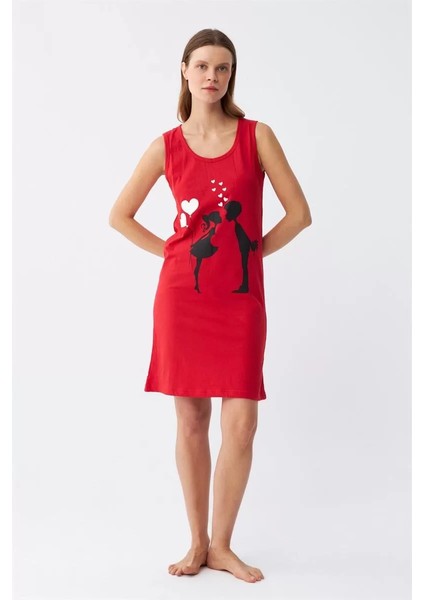 Moda Kadın Kalın Askılı Penye Diz Üstü Kırmızı Gecelik fiyatları