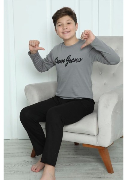 Moda Erkek Çocuk Penye Pijama Takım Füme