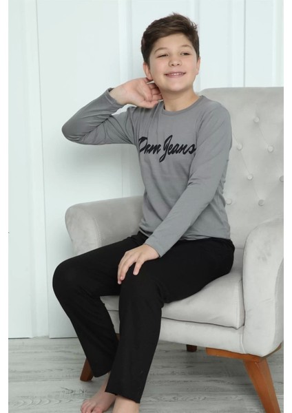 Moda Erkek Çocuk Penye Pijama Takım Füme