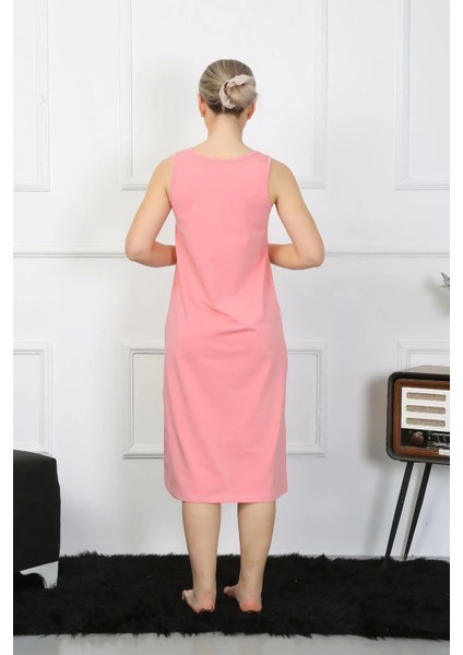 Moda Kadın Kalın Askılı Penye Uzun Pembe Gecelik modelleri