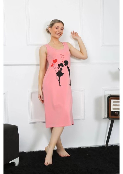 Moda Kadın Kalın Askılı Penye Uzun Pembe Gecelik indirimleri