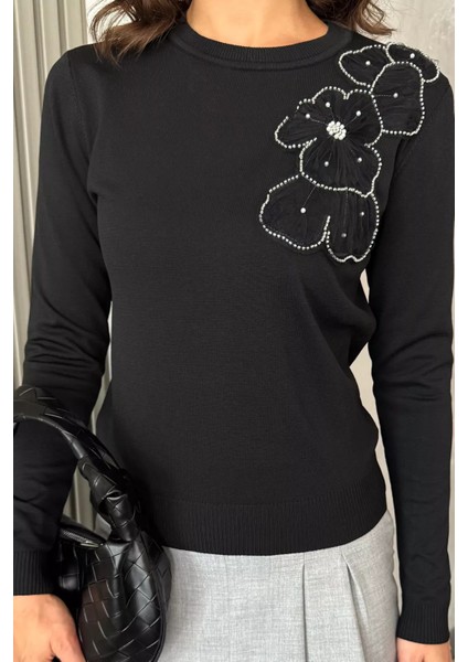 Kadın Bisiklet Yaka Çiçek Figürlü Triko Bluz P-00018056 fiyatları