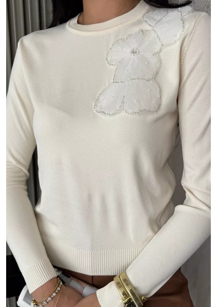 Kadın Bisiklet Yaka Çiçek Figürlü Triko Bluz P-00018056 fiyatları