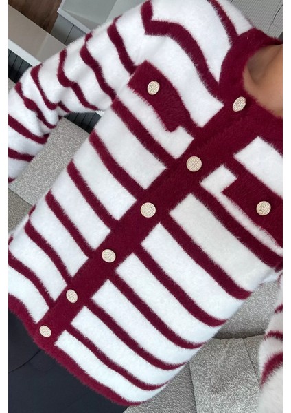 Kadın Çizgi Desenli Gold Düğmeli Yumoş Triko Ceket (S-M-L-Xl Beden Uyumludur.) P-00018070 fiyatları