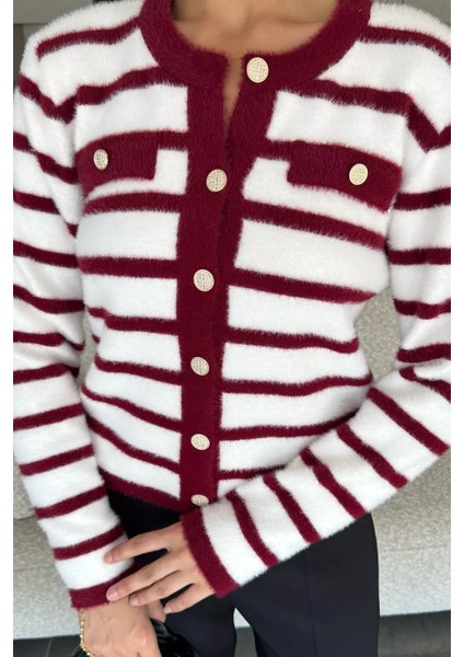Kadın Çizgi Desenli Gold Düğmeli Yumoş Triko Ceket (S-M-L-Xl Beden Uyumludur.) P-00018070 modelleri