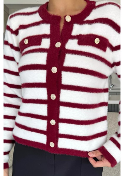 Kadın Çizgi Desenli Gold Düğmeli Yumoş Triko Ceket (S-M-L-Xl Beden Uyumludur.) P-00018070 fırsatları