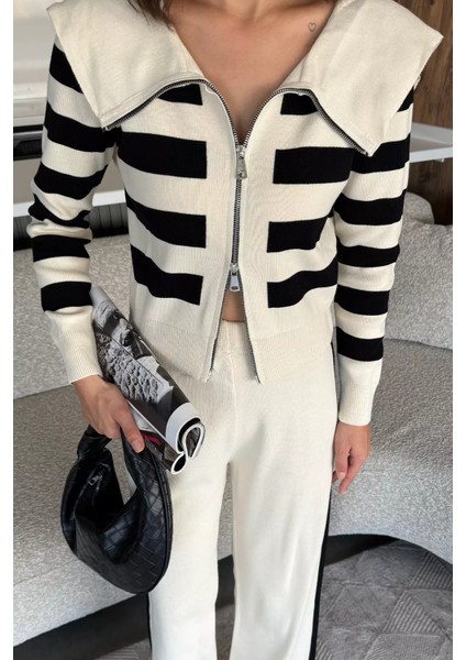 Kadın Şerit Desenli Triko Hırka Pantolon Ikili Takım (S-M-L Beden Uyumludur.) P-00018048 fiyatları