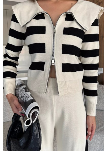 Kadın Şerit Desenli Triko Hırka Pantolon Ikili Takım (S-M-L Beden Uyumludur.) P-00018048 modelleri