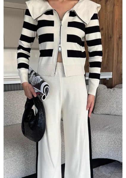 Kadın Şerit Desenli Triko Hırka Pantolon Ikili Takım (S-M-L Beden Uyumludur.) P-00018048 fırsatları