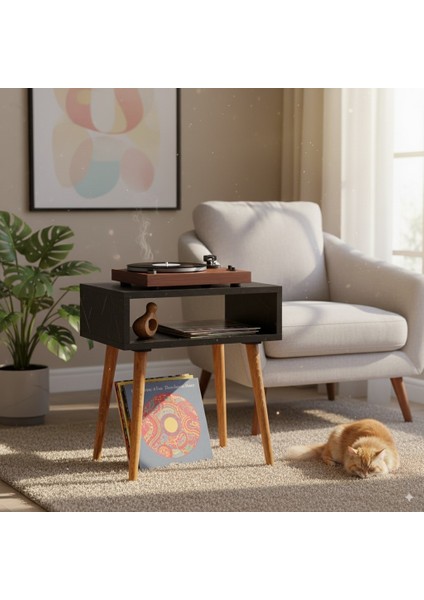 Royal Plak ve Pikap Çalar Sehpası Siyah Mermer Desenli fiyatları