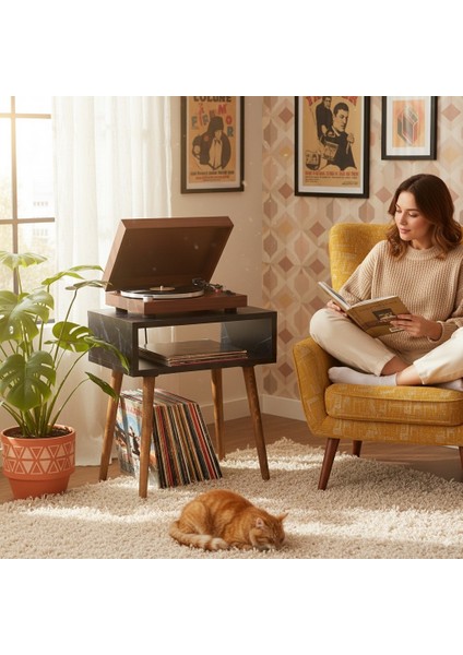 Royal Plak ve Pikap Çalar Sehpası Siyah Mermer Desenli indirimleri