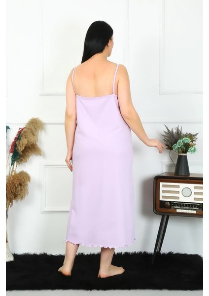 Moda Kadın Büyük Beden Ip Askılı Pamuklu Lila Uzun Gecelik modelleri