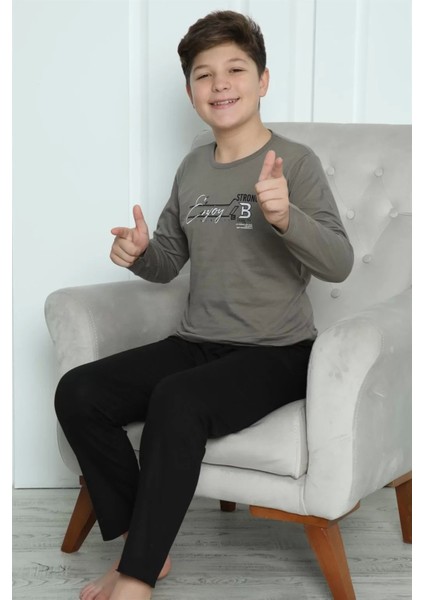 Moda Erkek Çocuk Penye Pijama Takım Vizon