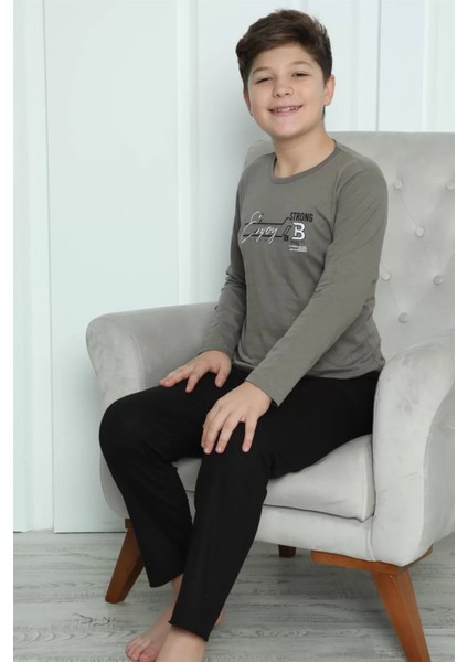 Moda Erkek Çocuk Penye Pijama Takım Vizon