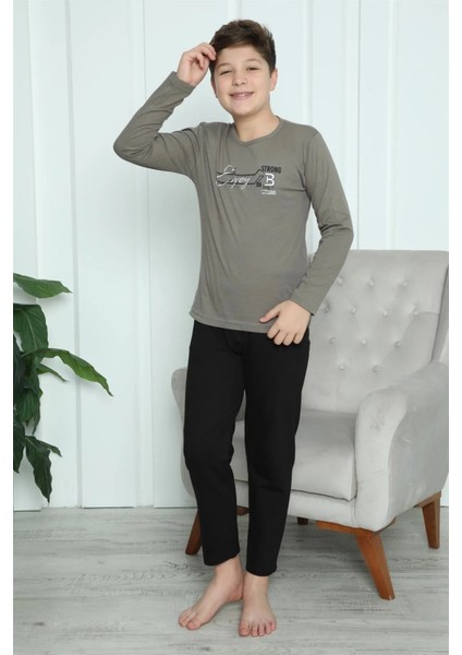 Moda Erkek Çocuk Penye Pijama Takım Vizon