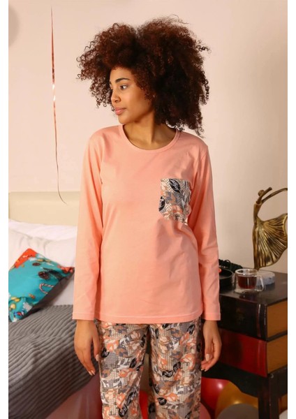 Moda Kadın Uzun Kol Penye Pijama Takım Yavruağzı fiyatları