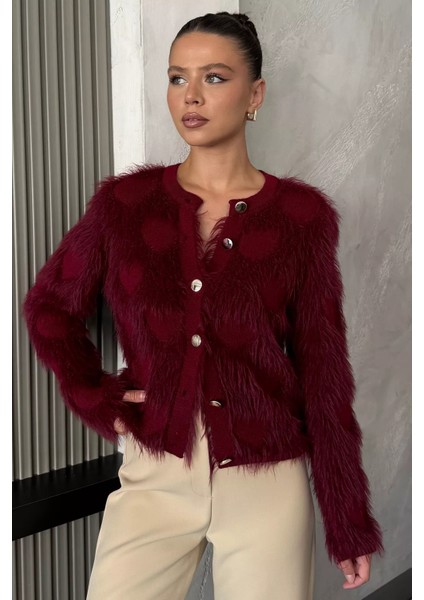 Kadın Ön Düğmeli Sakallı Triko Ceket (S-M-L Uyumludur) P-00018057