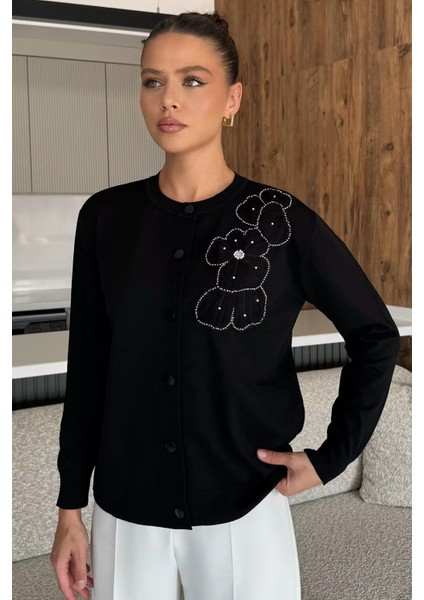 Kadın Tül Işlemeli Triko Hırka (S-M-L-Xl Uyumludur) P-00018061