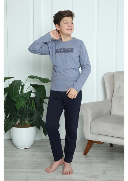 Moda Erkek Çocuk Penye Pijama Takım Gri
