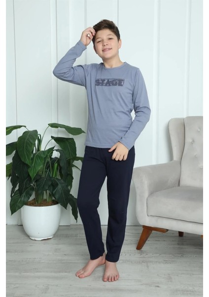 Moda Erkek Çocuk Penye Pijama Takım Gri
