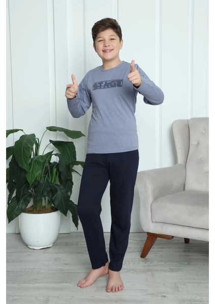 Moda Erkek Çocuk Penye Pijama Takım Gri