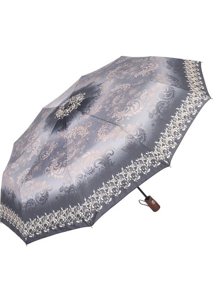 Ahşap Sap Ful Otomatik 10 Telli Lüx Kadın Şemsiyesi Ekose Desnli